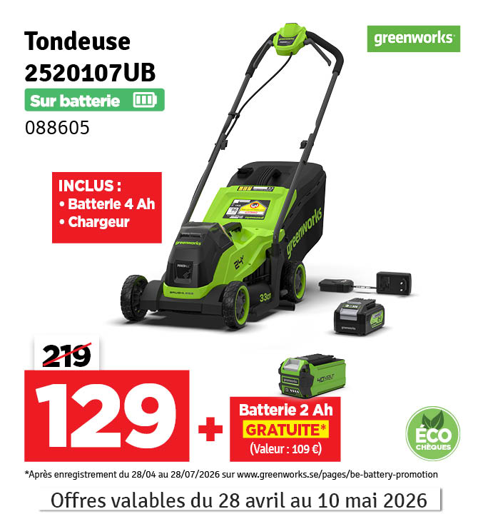 Tondeuse sur batterie Powerall 2520107UB 24 V 4 Ah GREENWORKS